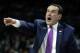 Duke head coach Mike Krzyzewski yells instructions during the second half against Yale in the second round of the NCAA men's college basketball tournament in Providence, R.I., Saturday, March 19, 2016. Duke won 71-64. (AP Photo/Michael Dwyer)