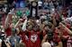 ANAHEIM, CA - MARCH 26: Buddy Hield #24 of the Oklahoma Sooners holds up the West Regional trophy after the Sooners 80-68 victory against the Oregon Ducks in the NCAA Men's Basketball Tournament West Regional Final at Honda Center on March 26, 2016 in Anaheim, California. (Photo by Sean M. Haffey/Getty Images)