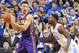 LSU's Ben Simmons, left, looks for an opening on Kentucky's Alex Poythress during the first half of an NCAA college basketball game Saturday, March 5, 2016, in Lexington, Ky. Kentucky won 94-77. (AP Photo/James Crisp)