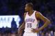 Oklahoma City Thunder forward Kevin Durant is pictured in the third quarter in Game 6 of the NBA basketball Western Conference finals between the Golden State Warriors and the Oklahoma City Thunder in Oklahoma City, Saturday, May 28, 2016. (AP Photo//Sue Ogrocki)