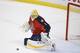 Florida Panthers goalie Roberto Luongo deflects a shot after losing his stick during the first period of Game 2 in a first-round NHL hockey Stanley Cup playoff series against the New York Islanders, Friday, April 15, 2016, in Sunrise, Fla. (AP Photo/Wilfredo Lee)