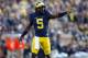 ANN ARBOR, MI - OCTOBER 22: Jabrill Peppers #5 of the Michigan Wolverines signals a teammate while playing the Illinois Fighting Illini on October 22, 2016 at Michigan Stadium in Ann Arbor, Michigan. (Photo by Gregory Shamus/Getty Images)