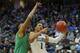 NEWARK, NJ - DECEMBER 10: Jalen Brunson #1 of the Villanova Wildcats attempts a shot as Bonzie Colson #35 of the Notre Dame Fighting Irish defends during the first half of a college basketball game at Prudential Center on December 10, 2016 in Newark, New Jersey. Villanova defeated Notre Dame 74-66. (Photo by Rich Schultz/Getty Images)
