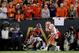 TAMPA, FL - JANUARY 09: Wide receiver Hunter Renfrow #13 of the Clemson Tigers makes a 2-yard game-winning touchdown reception during the fourth quarter against defensive back Tony Brown #2 of the Alabama Crimson Tide during the fourth quarter of the 2017 College Football Playoff National Championship Game at Raymond James Stadium on January 9, 2017 in Tampa, Florida. (Photo by Streeter Lecka/Getty Images)