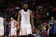HOUSTON, TX - JANUARY 10: James Harden #13 of the Houston Rockets winces after being in the eye in the fourth quarter against the Charlotte Hornets at Toyota Center on January 10, 2017 in Houston, Texas. NOTE TO USER: User expressly acknowledges and agrees that, by downloading and/or using this photograph, user is consenting to the terms and conditions of the Getty Images License Agreement. (Photo by Bob Levey/Getty Images)