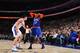 PHILADELPHIA, PA - JANUARY 11: Carmelo Anthony #7 of the New York Knicks handles the ball against the Philadelphia 76ers on January 11, 2017 in Philadelphia, Pennsylvania NOTE TO USER: User expressly acknowledges and agrees that, by downloading and/or using this Photograph, user is consenting to the terms and conditions of the Getty Images License Agreement. Mandatory Copyright Notice: Copyright 2017 NBAE (Photo by Jesse D. Garrabrant/NBAE via Getty Images)