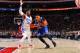 PHILADELPHIA, PA - JANUARY 11: Carmelo Anthony #7 of the New York Knicks handles the ball against the Philadelphia 76ers on January 11, 2017 in Philadelphia, Pennsylvania NOTE TO USER: User expressly acknowledges and agrees that, by downloading and/or using this Photograph, user is consenting to the terms and conditions of the Getty Images License Agreement. Mandatory Copyright Notice: Copyright 2017 NBAE (Photo by Jesse D. Garrabrant/NBAE via Getty Images)