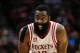 HOUSTON, TX - JANUARY 18: James Harden #13 of the Houston Rockets talks to players on the bench in the first half against the Milwaukee Bucks at Toyota Center on January 18, 2017 in Houston, Texas. NOTE TO USER: User expressly acknowledges and agrees that, by downloading and/or using this photograph, user is consenting to the terms and conditions of the Getty Images License Agreement. (Photo by Bob Levey/Getty Images)