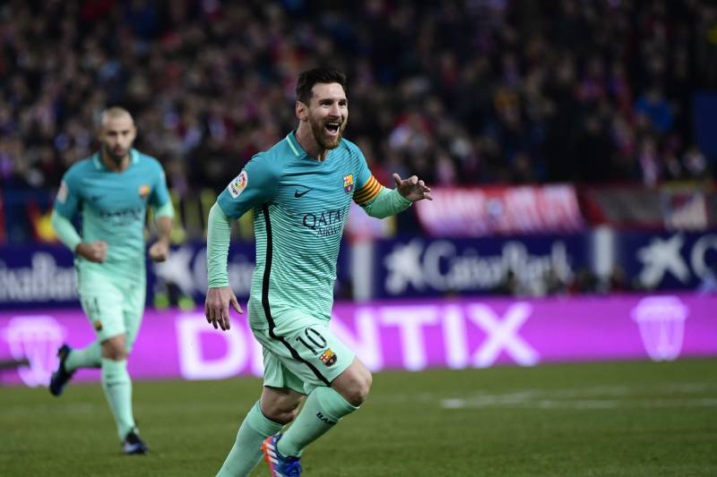 Messi esulta per un gol segnato all'Atletico