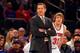 NEW YORK, NY - JANUARY 16: (NEW YORK DAILIES OUT) Head coach Jeff Hornacek and Ron Baker #31 of the New York Knicks look on against the Atlanta Hawks at Madison Square Garden on January 16, 2017 in New York City. The Hawks defeated the Knicks 108-107. NOTE TO USER: User expressly acknowledges and agrees that, by downloading and/or using this Photograph, user is consenting to the terms and conditions of the Getty Images License Agreement. (Photo by Jim McIsaac/Getty Images)