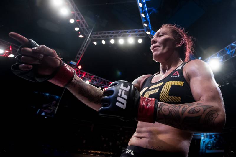 BRASILIA, BRAZIL - SEPTEMBER 24: Cris Cyborg of Brazil celebrates victory over Lina Lansberg of Sweden in their catchweight UFC bout during the UFC Fight Night event at Nilson Nelson gymnasium on September 24, 2016 in Brasilia, Brazil. (Photo by Buda Mendes/Zuffa LLC/Zuffa LLC via Getty Images)