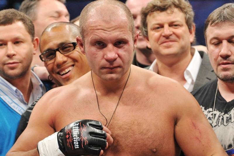 ANAHEIM, CA - JANUARY 24: Affliction Fedor Emelianenko celebrates after defeating Andrei Arlovski in the first round during their Heavyweight bout at 'Affliction M-1 Global Day of Reckoning' at the Honda Center on January 24, 2009 in Anaheim, California. (Photo by Jon Kopaloff/Getty Images)