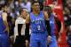 WASHINGTON, DC - FEBRUARY 13: Russell Westbrook #0 of the Oklahoma City Thunder reacts to a play against the Washington Wizards in the first half at Verizon Center on February 13, 2017 in Washington, DC. NOTE TO USER: User expressly acknowledges and agrees that, by downloading and or using this photograph, User is consenting to the terms and conditions of the Getty Images License Agreement. (Photo by Rob Carr/Getty Images)