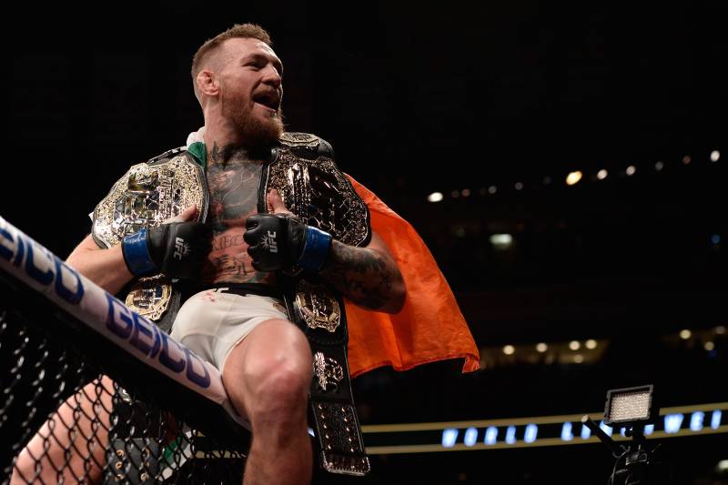 NEW YORK, NY - NOVEMBER 12: Conor McGregor of Ireland celebrates his victory over Eddie Alvarez in their UFC lightweight championship fight during the UFC 205 event at Madison Square Garden on November 12, 2016 in New York City. (Photo by Brandon Magnus/Zuffa LLC/Zuffa LLC via Getty Images)