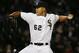 FILE - In this Sept. 29, 2016 file photo, Chicago White Sox starter Jose Quintana throws against the Tampa Bay Rays during the first inning of a baseball game in Chicago. The Chicago White Sox made their intentions clear with two huge moves at the winter meetings, and they come to spring training stocked with new young players and a huge task still in front of them. (AP Photo/Nam Y. Huh, File)