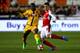 SUTTON, GREATER LONDON - FEBRUARY 20: Gabriel Paulista of Arsenal battles for the ball with Roarie Deacon of Sutton United during the Emirates FA Cup fifth round match between Sutton United and Arsenal on February 20, 2017 in Sutton, Greater London. (Photo by Clive Rose/Getty Images)
