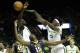 WACO, TX - FEBRUARY 27: Lamont West #15 of the West Virginia Mountaineers loses the ball against Jo Lual-Acuil Jr. #0 and Johnathan Motley #5 of the Baylor Bears in the first half at Ferrell Center on February 27, 2017 in Waco, Texas. (Photo by Ronald Martinez/Getty Images)