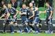 MELBOURNE, AUSTRALIA - FEBRUARY 25: Marco Rojas of the Victory is congratulated by Besart Berisha and his teammates after scoring the first goal during the round 21 A-League match between Melbourne Victory and Adelaide United at AAMI Park on February 25, 2017 in Melbourne, Australia. (Photo by Scott Barbour/Getty Images)