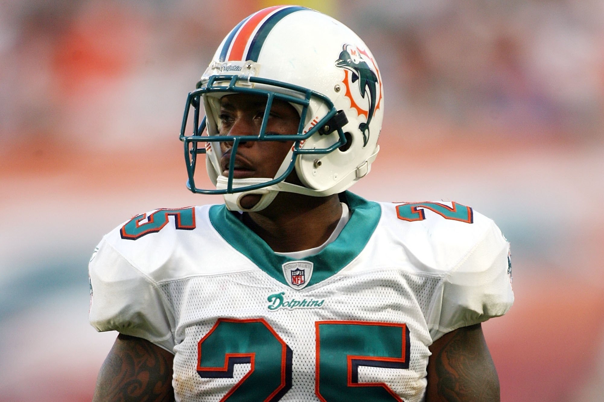 MIAMI - OCTOBER 04:  Safety Will Allen #25 of the Miami Dolphins looks on against the Buffalo Bills at Land Shark Stadium on October 4, 2009 in Miami, Florida. Miami defeated Buffalo 31-30.  (Photo by Marc Serota/Getty Images)