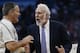 San Antonio Spurs coach Gregg Popovich challenges an official during the second half of the team's NBA basketball game against the New Orleans Pelicans in New Orleans, Friday, March 3, 2017. The Spurs won 101-98. (AP Photo/Gerald Herbert)