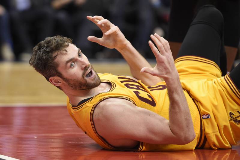 cleveland cavaliers forward kevin love 0 reacts after he was called for a foul