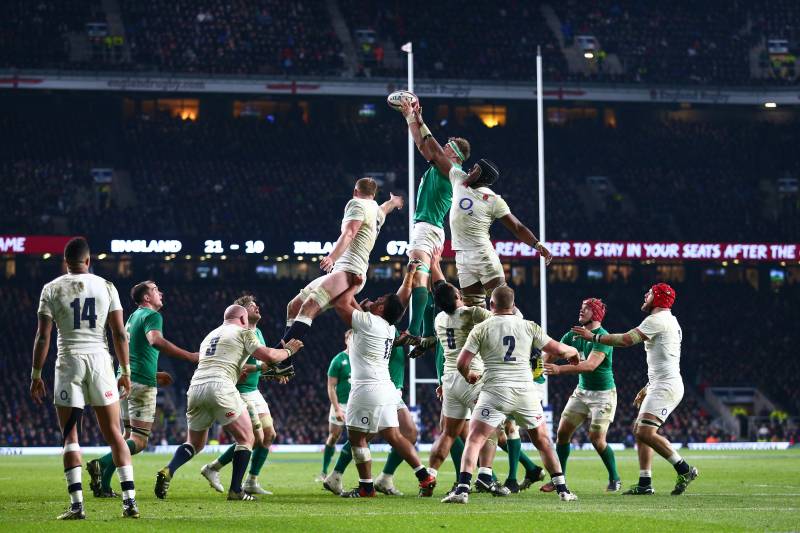 LONDON, ENGLAND - FEBRUARY 27: A general view of a lineout during the RBS Six Nations match between England and Ireland at Twickenham Stadium on February 27, 2016 in London, England. (Photo by Clive Mason/Getty Images)