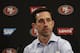 San Francisco 49ers head coach Kyle Shanahan answers questions from reporters during a media conference Friday, March 10, 2017, in Santa Clara, Calif. (AP Photo/Ben Margot)