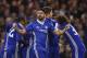 LONDON, ENGLAND - MARCH 13: Diego Costa of Chelsea and team mates celebrate as N'Golo Kante of Chelsea (obscured) scores their first goal during The Emirates FA Cup Quarter-Final match between Chelsea and Manchester United at Stamford Bridge on March 13, 2017 in London, England. (Photo by Julian Finney/Getty Images)