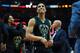 LOS ANGELES, CA - MARCH 15: Malcolm Brogdon #13 of the Milwaukee Bucks reacts along with his teammates after defeating the Los Angeles Clippers 97-96 in their NBA game at Staples Center on March 15, 2017 in Los Angeles, California. NOTE TO USER: User expressly acknowledges and agrees that, by downloading and or using this photograph, User is consenting to the terms and conditions of the Getty Images License Agreement. (Photo by Victor Decolongon/Getty Images)