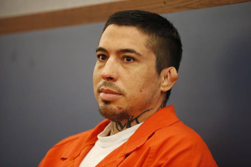 FILE - In this June 3, 2015 file photo, Jonathan Paul Koppenhaver, also known as War Machine, appears in court in Las Vegas, Nev. The trial has been postponed until February 2017, for former mixed martial arts fighter Koppenhaver, who faces charges that he tried to kill his porn actress ex-girlfriend Christine Mackinday and her friend, Corey Thomas in Las Vegas. (AP Photo/John Locher, file)