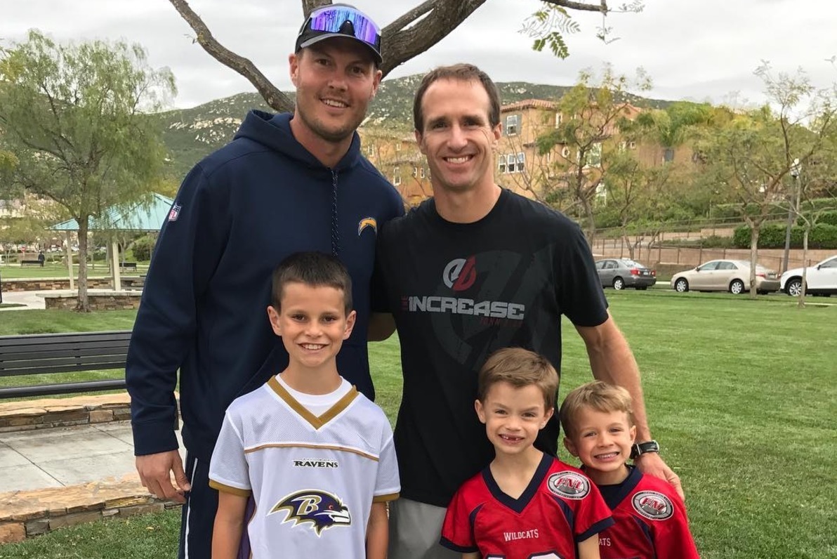 Former Teammates Drew Brees and Philip Rivers Watch Sons Play Flag Football | Bleacher ...