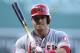 Los Angeles Angels' Mike Trout gets ready to bat during a baseball game at Fenway Park in Boston, Friday, May 22, 2015. (AP Photo/Charles Krupa)