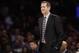 New York Knicks head coach Jeff Hornacek watches his team play during the first half of an NBA basketball game against the Miami Heat, Wednesday, March 29, 2017, in New York. (AP Photo/Frank Franklin II)