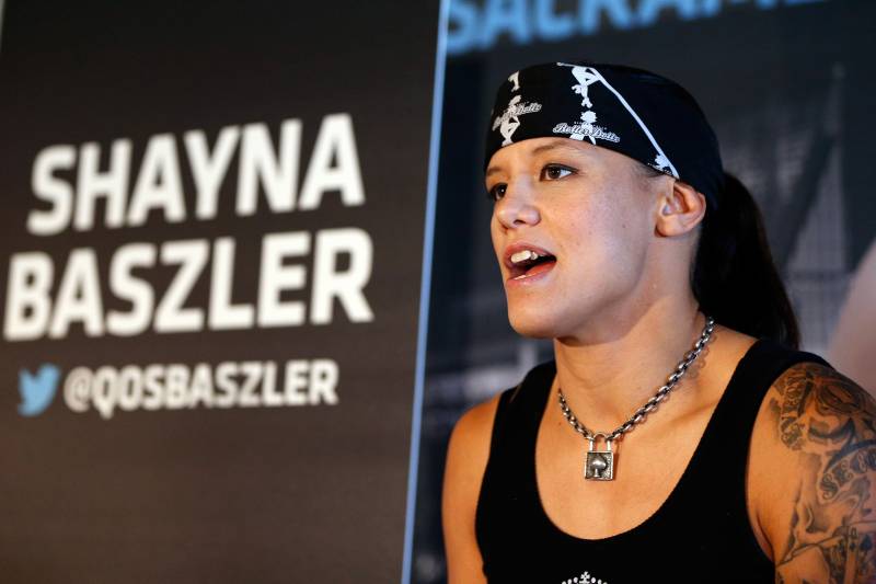 SACRAMENTO, CA - AUGUST 28: Shayna Baszler interacts with media during the UFC 177 Ultimate Media Day at the Sleep Train Arena on August 28, 2014 in Sacramento, California. (Photo by Josh Hedges/Zuffa LLC/Zuffa LLC via Getty Images)
