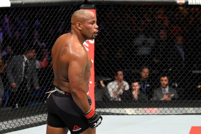 BUFFALO, NY - APRIL 08: Daniel Cormier reacts after his rear choke submission victory over Anthony Johnson in their UFC light heavyweight championship bout during the UFC 210 event at KeyBank Center on April 8, 2017 in Buffalo, New York. (Photo by Josh Hedges/Zuffa LLC/Zuffa LLC via Getty Images)
