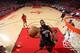 HOUSTON, TX - APRIL 16: James Harden #13 of the Houston Rockets goes to the basket against the Oklahoma City Thunder during the Western Conference Quarter-finals of the 2017 NBA Playoffs on April 16, 2017 at Toyota Center in Houston, TX. NOTE TO USER: User expressly acknowledges and agrees that, by downloading and or using this Photograph, user is consenting to the terms and conditions of the Getty Images License Agreement. Mandatory Copyright Notice: Copyright 2017 NBAE (Photo by Nathaniel S. Butler/NBAE via Getty Images)