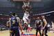 Los Angeles Clippers' DeAndre Jordan, center, dunks against the Utah Jazz during the first half in Game 2 of an NBA basketball first-round playoff series Tuesday, April 18, 2017, in Los Angeles. (AP Photo/Jae C. Hong)