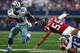 ARLINGTON, TX - SEPTEMBER 27: Joseph Randle #21 of the Dallas Cowboys gets past Paul Worrilow #55 of the Atlanta Falcons to score a touchdown in the first quarter as Travis Frederick #72 of the Dallas Cowboys looks on in the first quarter at AT&T Stadium on September 27, 2015 in Arlington, Texas. (Photo by Tom Pennington/Getty Images)