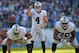 Dec 18, 2016; San Diego, CA, USA; Oakland Raiders quarterback Derek Carr (4) gestures before the snap from center Rodney Hudson (61) during the second quarter against the San Diego Chargers at Qualcomm Stadium. Mandatory Credit: Jake Roth-USA TODAY Sports