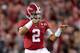 TAMPA, FL - JANUARY 09: Quarterback Jalen Hurts #2 of the Alabama Crimson Tide celebrates after a touchdown by running back Bo Scarbrough #9 (not pictured) during the first quarter against the Clemson Tigers in the 2017 College Football Playoff National Championship Game at Raymond James Stadium on January 9, 2017 in Tampa, Florida. (Photo by Tom Pennington/Getty Images)