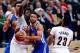 PORTLAND, OR - APRIL 24: Stephen Curry #30 of the Golden State Warriors passes the ball against Al Forouq Aminu #8 of the Portland Trail Blazers during Game Four of the Western Conference Quarterfinals of the 2017 NBA Playoffs at Moda Center on April 24, 2017 in Portland, Oregon. NOTE TO USER: User expressly acknowledges and agrees that, by downloading and or using this photograph, User is consenting to the terms and conditions of the Getty Images License Agreement. (Photo by Jonathan Ferrey/Getty Images)