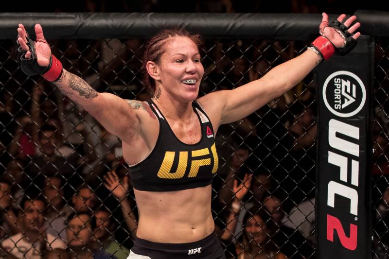 BRASILIA, BRAZIL - SEPTEMBER 24: Cris Cyborg of Brazil celebrates victory over Lina Lansberg of Sweden in their catchweight UFC bout during the UFC Fight Night event at Nilson Nelson gymnasium on September 24, 2016 in Brasilia, Brazil. (Photo by Buda Mendes/Zuffa LLC/Zuffa LLC via Getty Images)