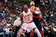ATLANTA, GA - APRIL 28: Dwight Howard #8 of the Atlanta Hawks boxes out Marcin Gortat #13 of the Washington Wizards during Game Six of the Eastern Conference Quarterfinals of the 2017 NBA Playoffs on April 28, 2017 at Philips Arena in Atlanta, Georgia. NOTE TO USER: User expressly acknowledges and agrees that, by downloading and/or using this Photograph, user is consenting to the terms and conditions of the Getty Images License Agreement. Mandatory Copyright Notice: Copyright 2017 NBAE (Photo by Scott Cunningham/NBAE via Getty Images)