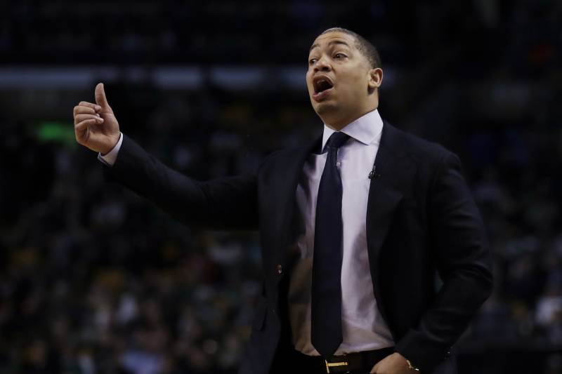 Cleveland Cavaliers head coach Tyronn Lue during the fourth quarter of an NBA basketball game in Boston, Wednesday, April 5, 2017. The Cavaliers defeated the Celtics 114-91. (AP Photo/Charles Krupa)