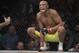 Anderson Silva, of Brazil, squats before a middleweight mixed martial arts bout against Derek Brunson at UFC 208 Saturday, Feb. 11, 2017, in New York. Silva won the fight. (AP Photo/Frank Franklin II)