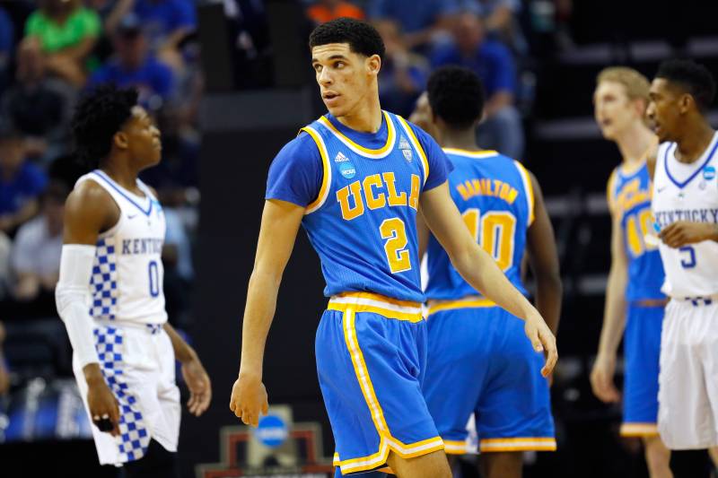 MEMPHIS, TN - MARCH 24: Lonzo Ball #2 of the UCLA Bruins looks on in the first half against the Kentucky Wildcats during the 2017 NCAA Men's Basketball Tournament South Regional at FedExForum on March 24, 2017 in Memphis, Tennessee. (Photo by Kevin C. Cox/Getty Images)