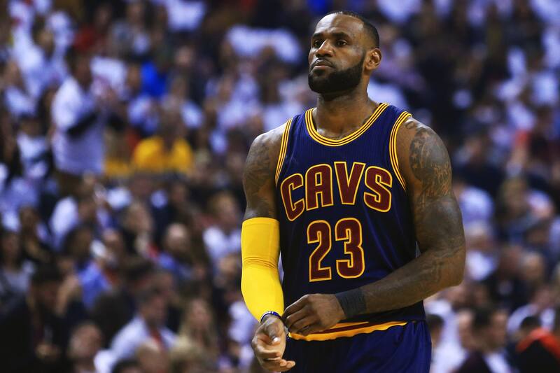 TORONTO, ON - MAY 05: Lebron James #23 of the Cleveland Cavaliers looks on in the first half of Game Three of the Eastern Conference Semifinals against the Toronto Raptors during the 2017 NBA Playoffs at Air Canada Centre on May 5, 2017 in Toronto, Canada. NOTE TO USER: User expressly acknowledges and agrees that, by downloading and or using this photograph, User is consenting to the terms and conditions of the Getty Images License Agreement. (Photo by Vaughn Ridley/Getty Images)