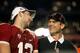 Andrew Luck (left) and Jim Harbaugh (right) celebrating after a big win over Virginia Tech in the Orange Bowl.