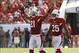 Patrick Peterson (center) celebrates an interception.