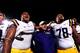 LSU's La'el Collins, Les Miles and Vadal Alexander celebrates after a victory against Mississippi State.
